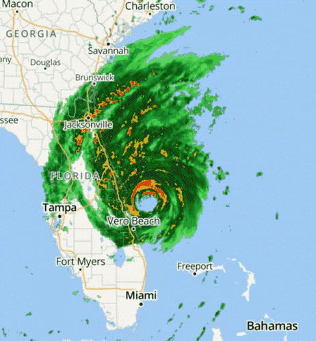 a map of florida and the bahamas shows a large hurricane
