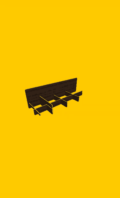 a 3d rendering of a wooden shelf with a yellow background