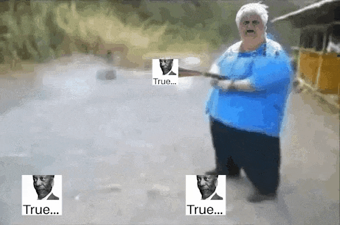 a woman in a blue shirt is holding a gun and the words true are on the bottom right