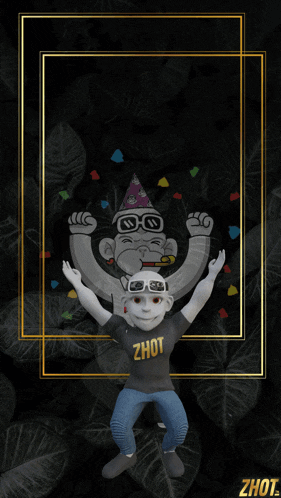 a happy birthday greeting card with a monkey wearing a zhot shirt