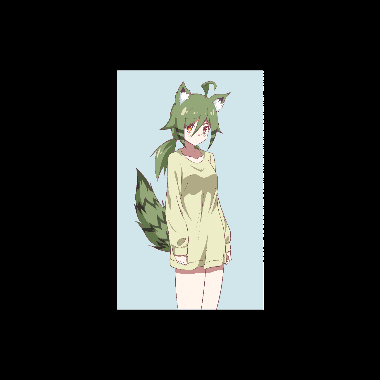 a pixel art of a girl with green hair and a wolf tail
