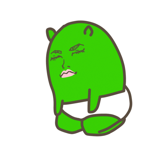 a cartoon drawing of a green monster with a surprised look on his face