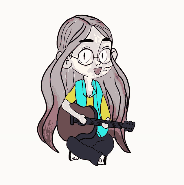 a drawing of a girl holding a guitar