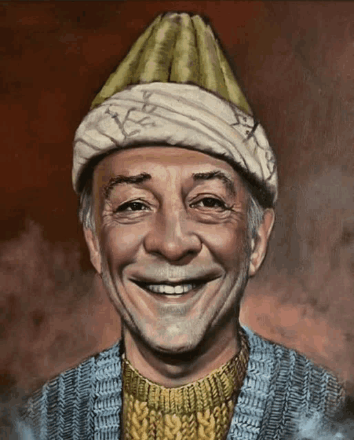 a painting of a man wearing a turban and a sweater
