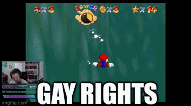a screenshot of a video game with the words gay rights at the bottom