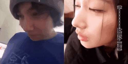 a man and a woman are looking at each other . the man is wearing a hat .