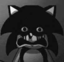 a black and white photo of a cartoon character with a cat 's head and ears .