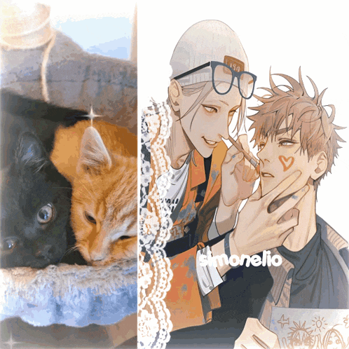 a picture of a cat and a picture of a man with the name simonelio
