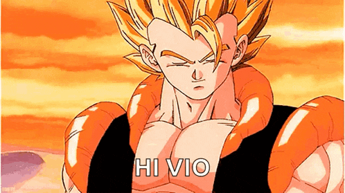 a cartoon character from dragon ball z is standing in front of a sunset with his eyes closed .