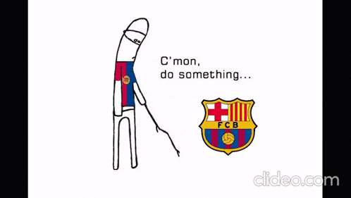 a cartoon of a man holding a stick in front of a fcb emblem .
