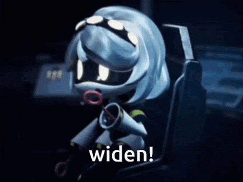 a cartoon character is blowing bubbles and the word widen is on the bottom
