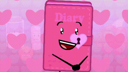 a pink diary with a face and a heart on its cover .