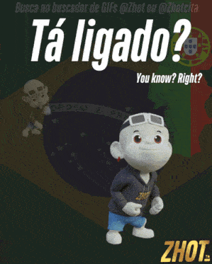 a cartoon character is standing in front of a banner that says ta ligado