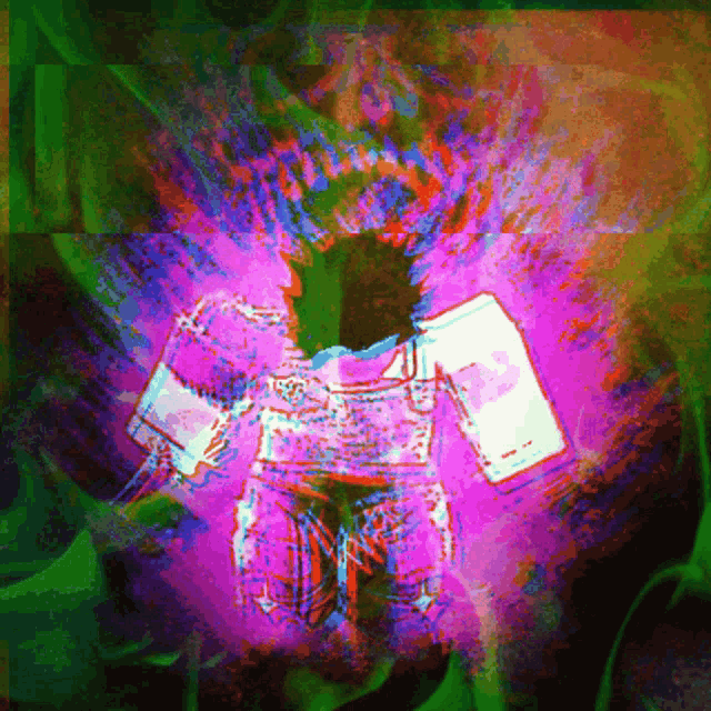 a colorful painting of a person with a purple glow around them