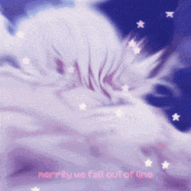 a purple background with stars and the words " merrily we fall out of line "