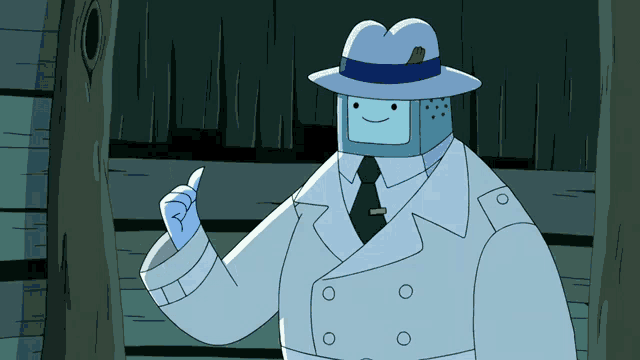 a cartoon character is wearing a hat and giving a thumbs up sign