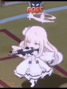 a girl in a white dress is holding a gun in a game .