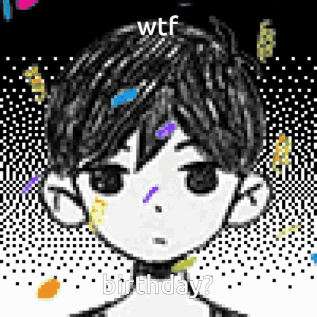 a pixel art drawing of a boy with the words wtf birthday