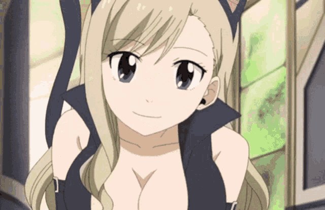 a blonde anime girl with a cat ear headband on her head