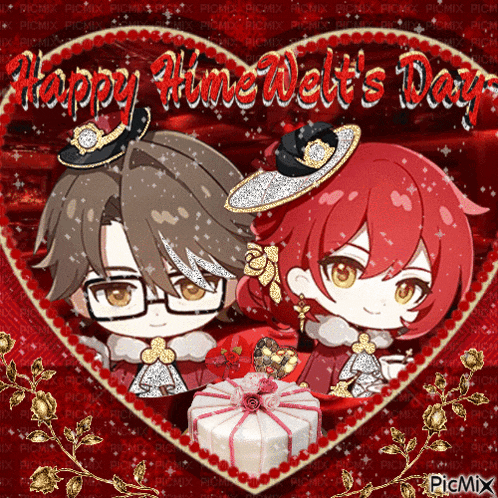 a picture of a boy and a girl in a heart with the words happy himewelt 's day on it