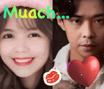 a picture of a woman and a man with the word muach written on it