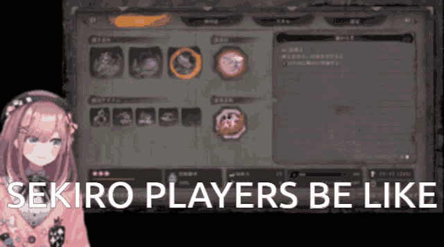 a girl playing a video game with the words sekiro players be like on the bottom