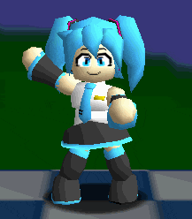 a pixel art of a girl with blue hair and blue eyes