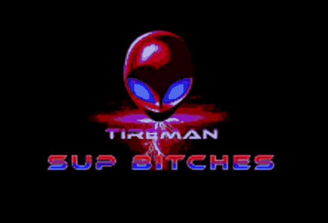 a logo for tireman sup bitches with an alien