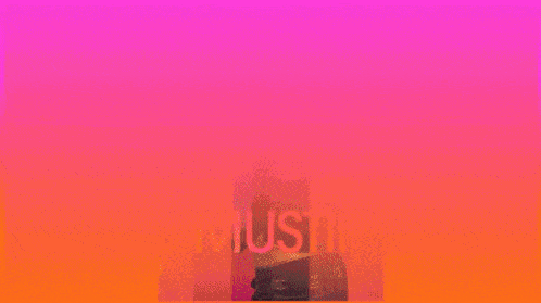 a man in a black vest is standing in front of a pink and blue background with the word mustii on it