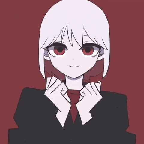 a cartoon girl with white hair and a red shirt is making a funny face