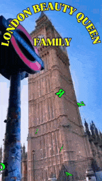 a london beauty queen family poster with the big ben clock tower in the background