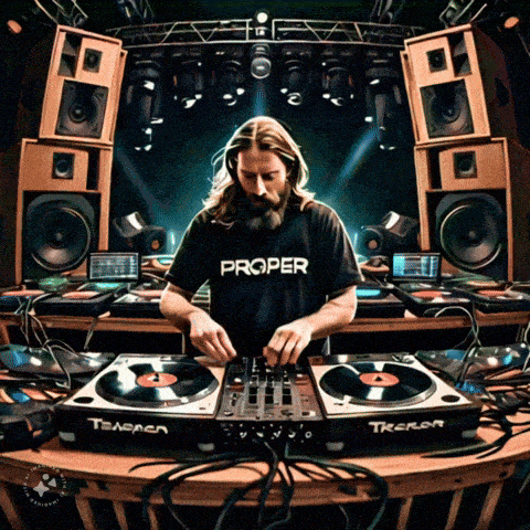 a man wearing a proper t-shirt is playing music