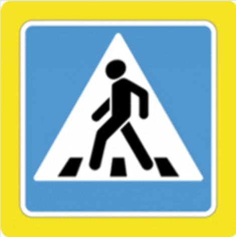a pedestrian crossing sign with a man walking on it