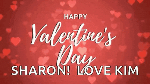 a happy valentine 's day greeting card with hearts on a red background