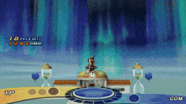 a video game with 18 hits and 1042 dmg on the screen