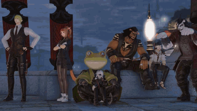 a group of video game characters including a frog and a cat