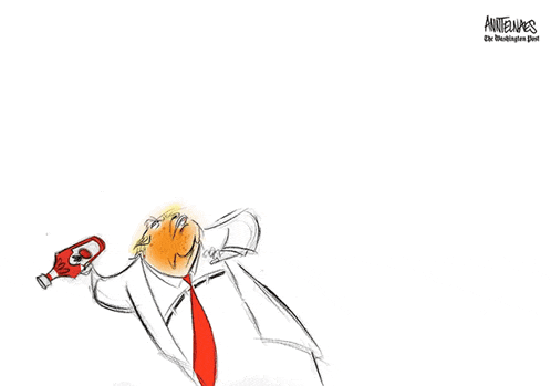 a cartoon of donald trump with the washington post in the bottom right corner