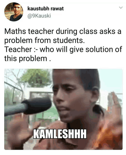 a picture of a boy talking into a microphone with a caption that says kamleshhh
