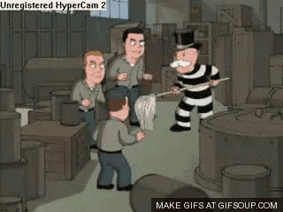 a cartoon of a man in a top hat mopping a floor