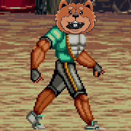 a pixel art drawing of a dog wearing shorts and a shirt