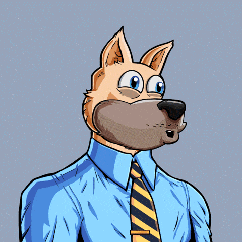 a cartoon dog is wearing a blue shirt and tie