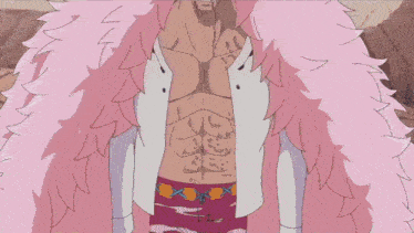 a drawing of a man with a pink feathered coat