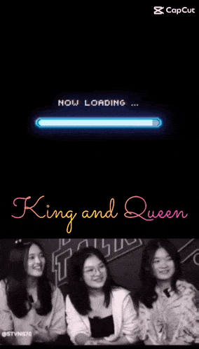 a man and a woman are standing next to each other with the words king and queen below them
