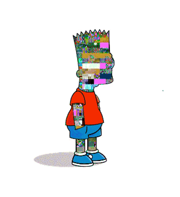 bart simpson with a glitch effect on his head