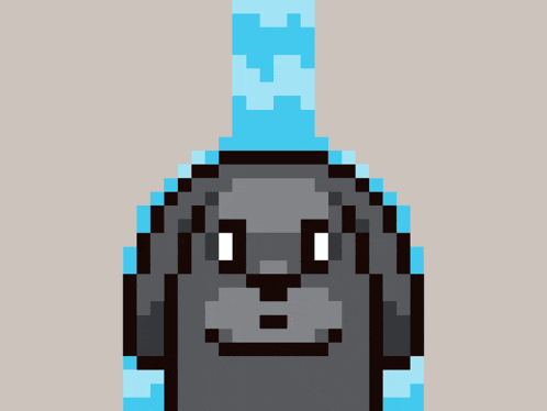 a pixel art drawing of a dog with a blue collar