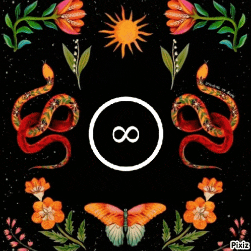 a picture of a snake and a butterfly with an infinity symbol