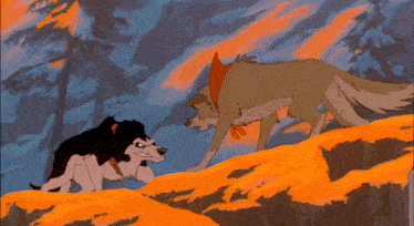 a cartoon dog is sticking its tongue out while another dog looks on .