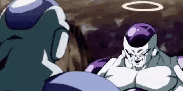 a couple of anime characters standing next to each other with a ring around their heads .