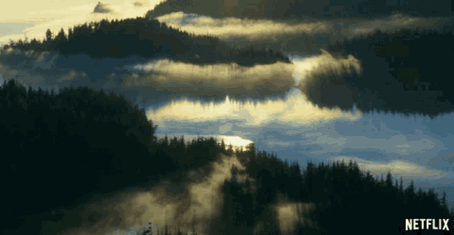 the word netflix is on the bottom of a picture of a landscape