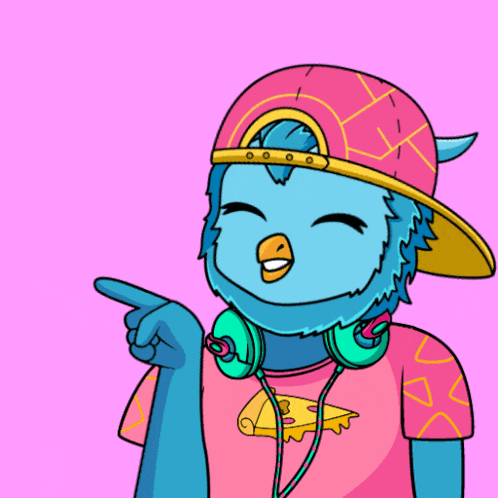 a cartoon of a bird wearing headphones and a hat with the words that 's a grail